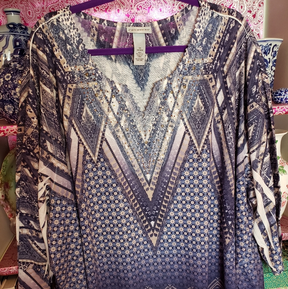Catherines Blue print top knit 5x